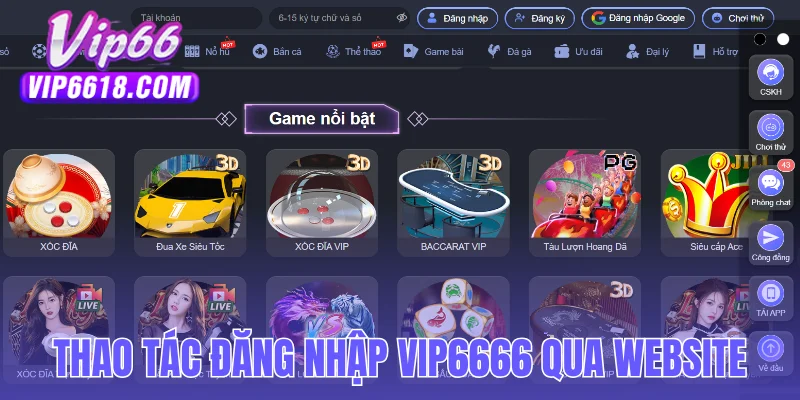 Thao tác đăng nhập VIP66 qua website cực dễ